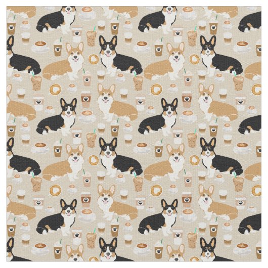 Corgi Coffee - cardigan corgi dogs Stof (Close Up)