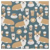 Corgi Coffee-weefsel - Corgi-patroon Stof (Close Up)