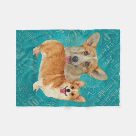 Corgi Collage Abstracte Gemengde Media Fleece Deken (Voorkant (Horizontaal))