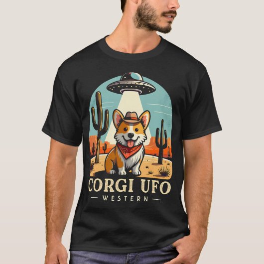 Corgi Cowboy Ufo Funny Western Alien T-shirt (Voorkant)
