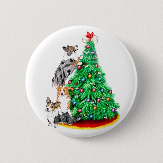 Corgi Cristmas Reach Goals Ronde Button 5,7 Cm (Voorkant)