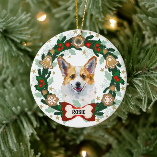 Corgi Cute Dog Kerstmis Cute Dog Cookie Wreath Keramisch Ornament (Boom)