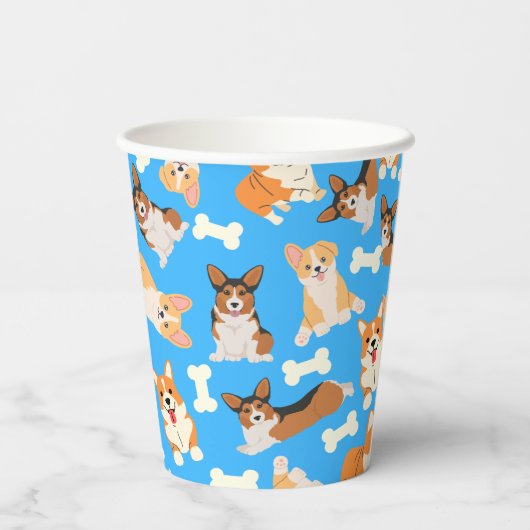 Corgi Cute Pattern Blue Papieren Bekers (Achterkant)