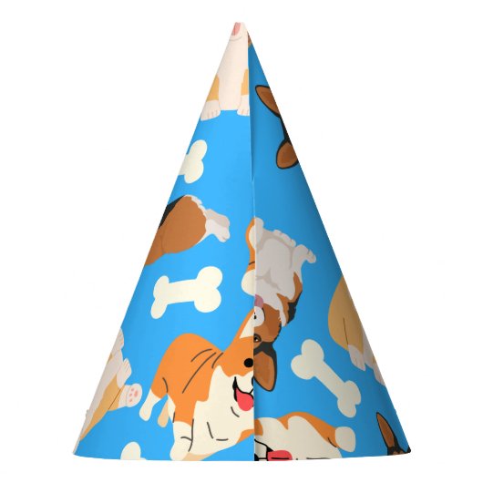 Corgi Cute Pattern in Blue Feesthoedjes (Achterkant)