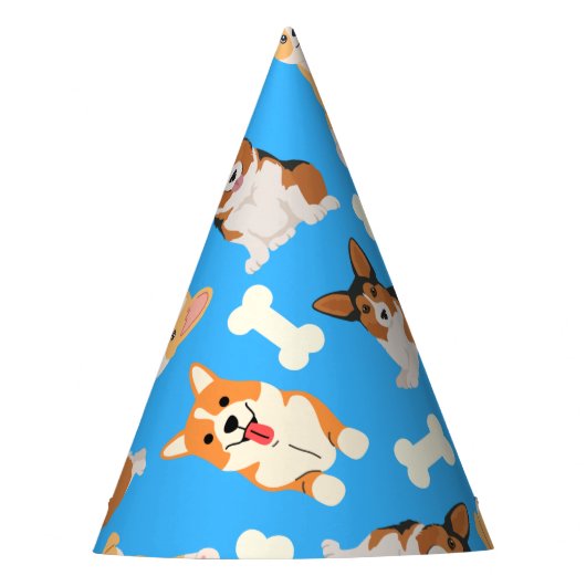 Corgi Cute Pattern in Blue Feesthoedjes (Voorkant)