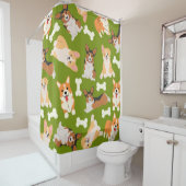 Corgi Cute Pattern in Green Douchegordijn (In situ)