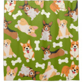 Corgi Cute Pattern in Green Douchegordijn (Voorkant)