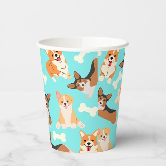 Corgi Cute Pattern in Mint Papieren Bekers (Links)