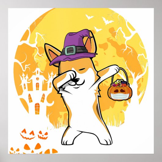 Corgi Dabbing Witch Pumpkin Funny Dog Halloween Poster (Voorkant)