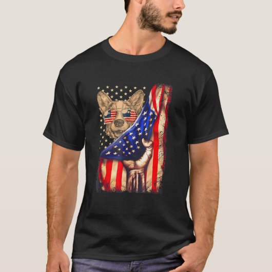 Corgi Dad Owner Dog American Flag T-shirt (Voorkant)