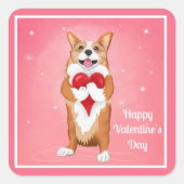 Corgi die een hartvolle Valentijnsdag houdt Vierkante Sticker (Voorkant)