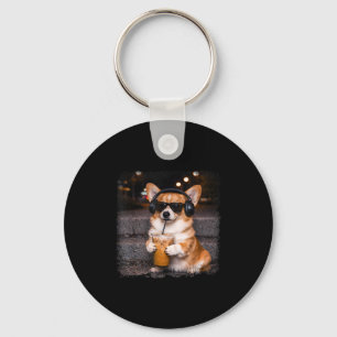 Corgi die ijs-koffie drinkt geliefde humor grappig sleutelhanger