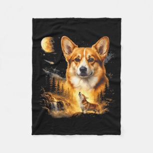 Corgi die naar de maan huilt vintage 90s grappige fleece deken
