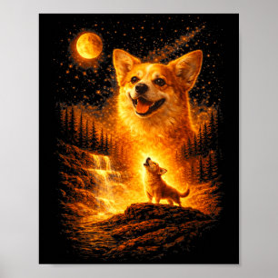 Corgi die naar de maan huilt vintage 90s grappige poster