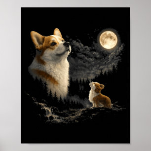 Corgi die naar de maan huilt vintage jaren 90 grap poster
