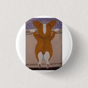 Corgi die uit het raam kijkt ronde button 3,2 cm