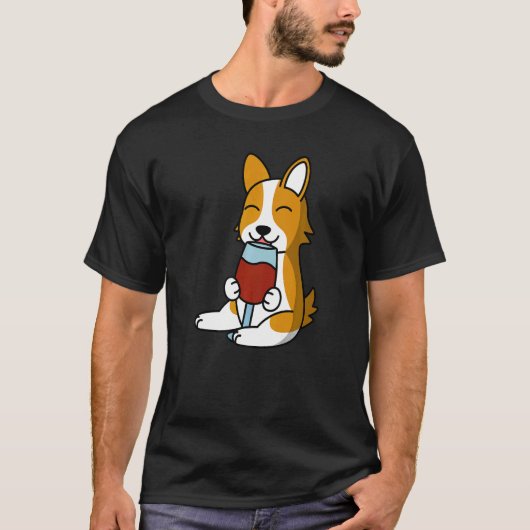 Corgi die wijn drinkende hond t-shirt (Voorkant)