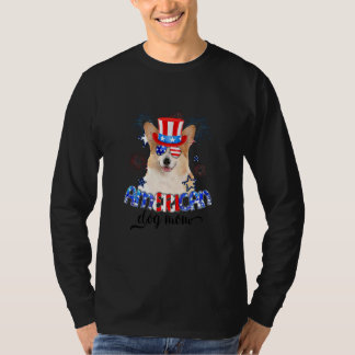 Corgi die zonnebrillen draagt, vlag op 4 juli t-shirt