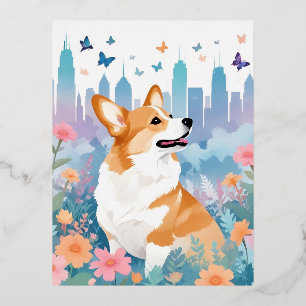Corgi Dierlijke Natuur Milieu Decor Stad Folie Feestdagen Briefkaart