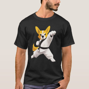 Corgi doet karate trap zwarte band vechtsporten do t-shirt