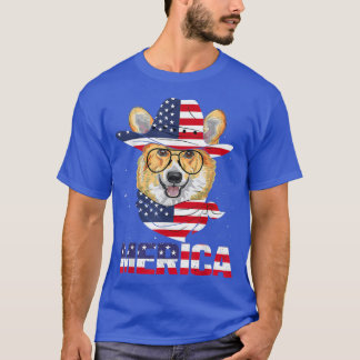 Corgi Dog American Flag Sunbritic Patriotic 4th J T-shirt