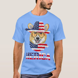 Corgi Dog American Flag Sunbritic Patriotic 4th J T-shirt