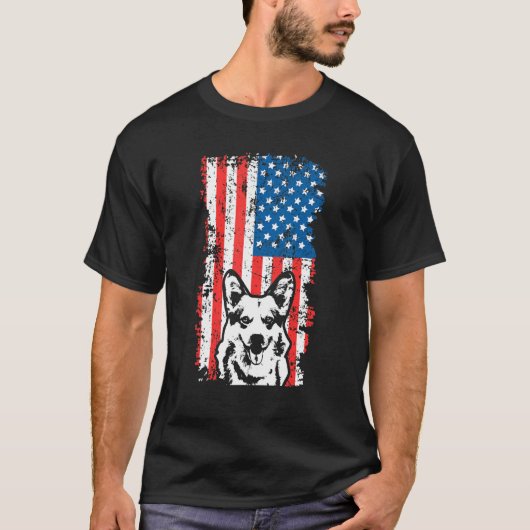 Corgi Dog Amerikaanse vlag 4 juli T-shirt (Voorkant)