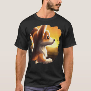 Corgi Dog Art Sunset  Retro Corgis Dogs200 T-shirt