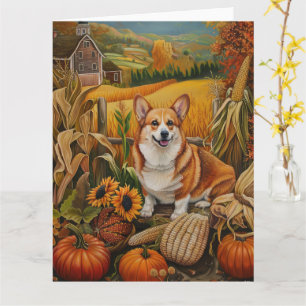 Corgi Dog Autumn Harvest Thanksgiving Kaart