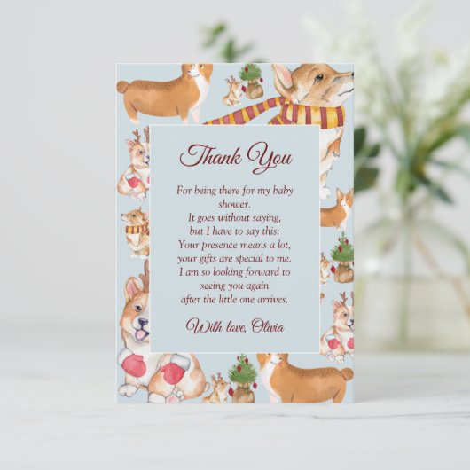 Corgi Dog Baby shower bedankje (Staand voorkant)