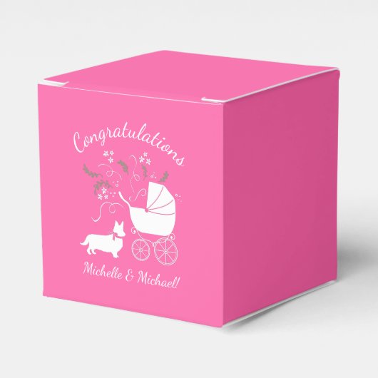 Corgi Dog Baby shower Pink Girl Bedankdoosjes (Voorkant Zijde)