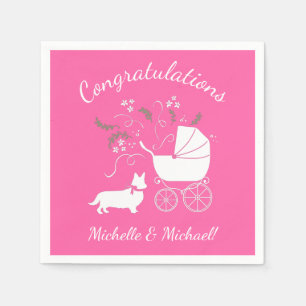 Corgi Dog Baby shower Puppy Gray Welsh Pink Girl Servet