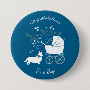 Corgi Dog Baby shower Puppy Ronde Button 7,6 Cm