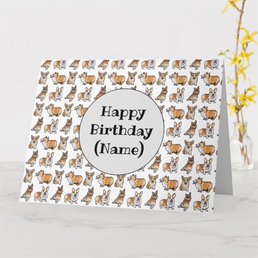 Corgi Dog Birthday Card Kaart (Gele Bloem)