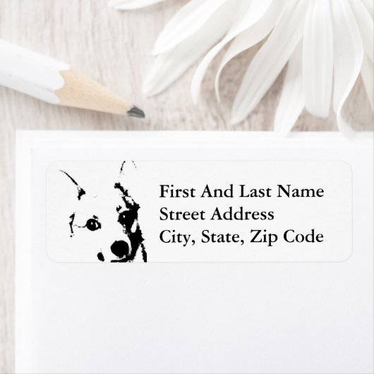 Corgi Dog Black en White Ink Sketch Etiket (Insitu)