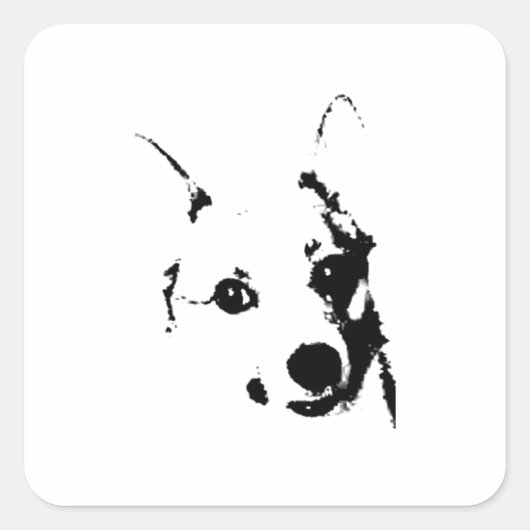Corgi Dog Black en White Ink Sketch Vierkante Sticker (Voorkant)