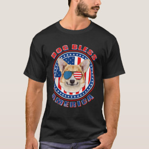 Corgi Dog Bless America Vlag Verenigde Staten Patr T-shirt