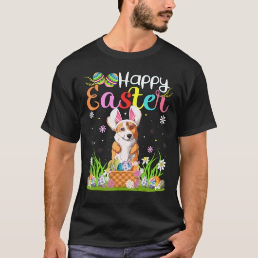 Corgi Dog Bunny Egg Hunting Corgi Happy Easter T-shirt (Voorkant)