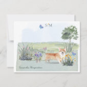 Corgi Dog Butterfly Meadow Monogram en naam   Notitiekaartje (Voorkant)