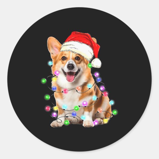 Corgi Dog Christmas Lights Pajama Funny  Ronde Sticker (Voorkant)