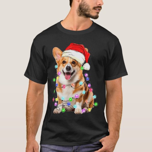 Corgi Dog Christmas Lights Pajama Funny  T-shirt (Voorkant)