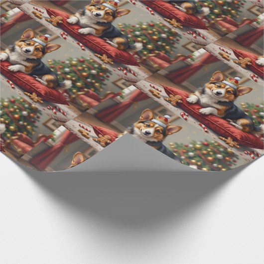 Corgi Dog Christmas Loaf with Santa Crown Art Cadeaupapier (Hoek)