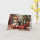 Corgi Dog Christmas Loaf with Santa Crown Art Kaart (Gele Bloem)