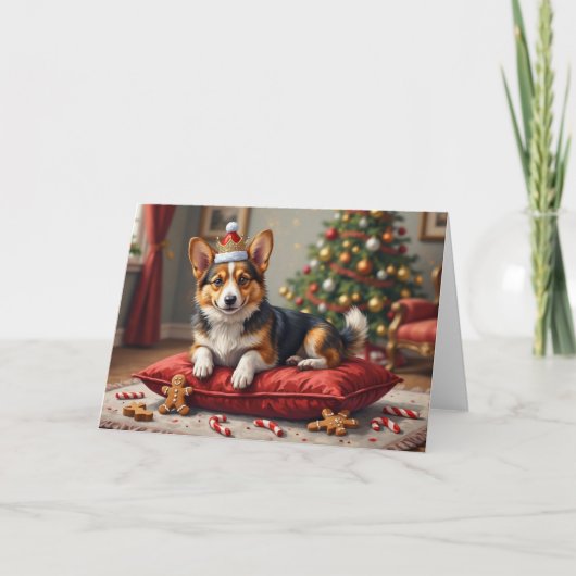 Corgi Dog Christmas Loaf with Santa Crown Art Kaart (Voorkant)