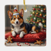 Corgi Dog Christmas Loaf with Santa Crown Art Keramisch Ornament (Voorkant)