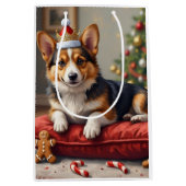 Corgi Dog Christmas Loaf with Santa Crown Art Medium Cadeauzakje (Voorkant)