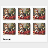 Corgi Dog Christmas Loaf with Santa Crown Art Vierkante Sticker (Vel)