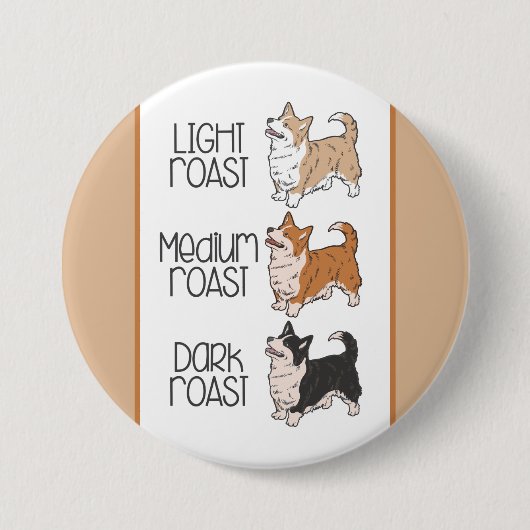 Corgi Dog & Coffee Ronde Button 7,6 Cm (Voorkant)