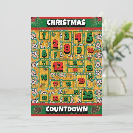 Corgi Dog Countdown Kerstmis Advent Calendar Feestdagenkaart (Staand voorkant)