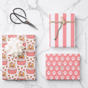 Corgi Dog Cupcake-opbergpapierset 3 Inpakpapier Vel